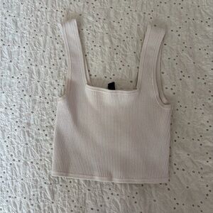 Divided Cream Ribbed Tank Top
